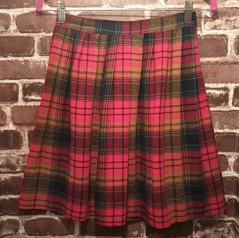 Vintage Pleated Plaid Skirt